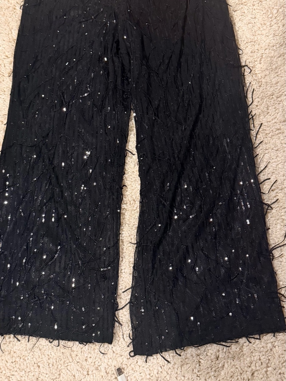Nanette Lepore Black Sequin & Fringe Wide-Leg Pants